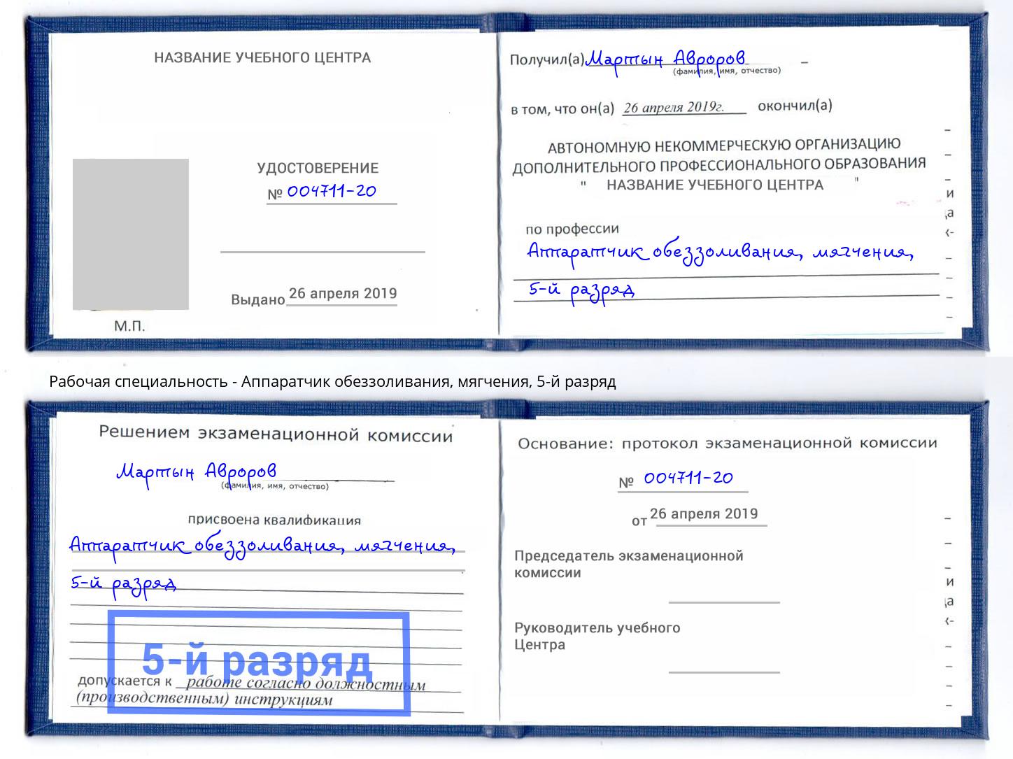 корочка 5-й разряд Аппаратчик обеззоливания, мягчения Кыштым