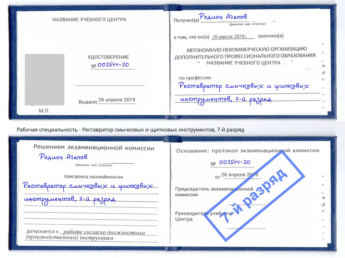 корочка 7-й разряд Реставратор смычковых и щипковых инструментов Кыштым