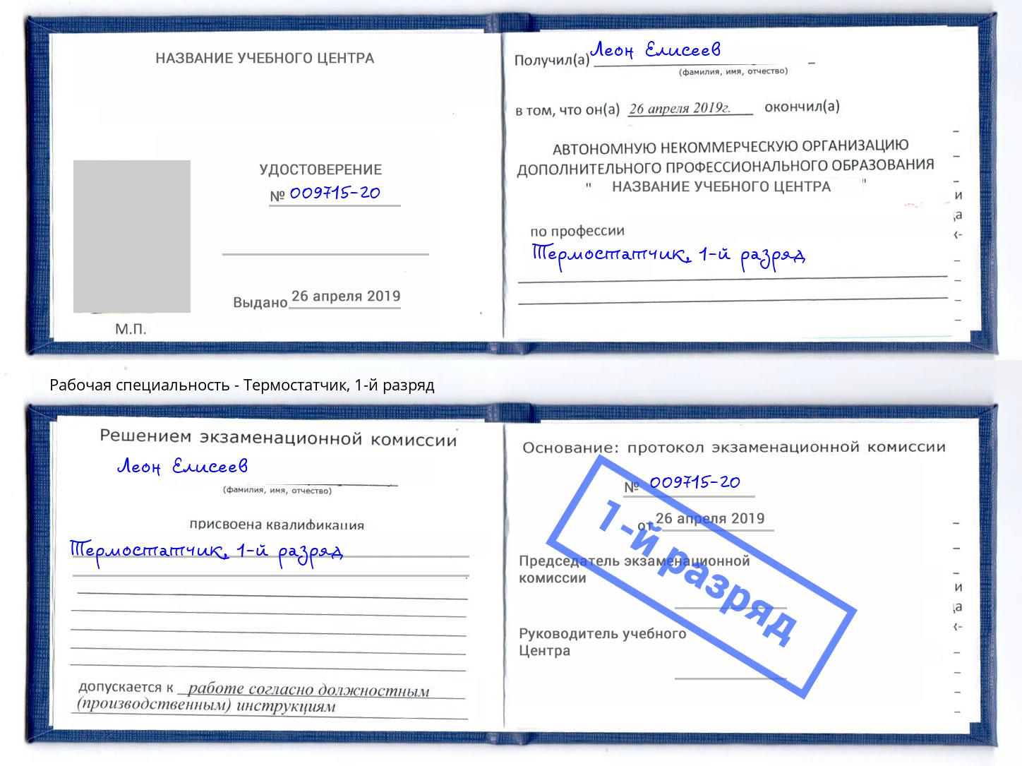 корочка 1-й разряд Термостатчик Кыштым